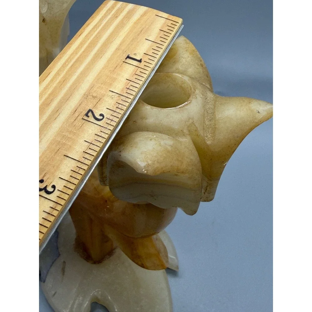 Vintage Onyx Stone Double Tulip Candle Holder Hand Carved Tan Cream 6in Heavy